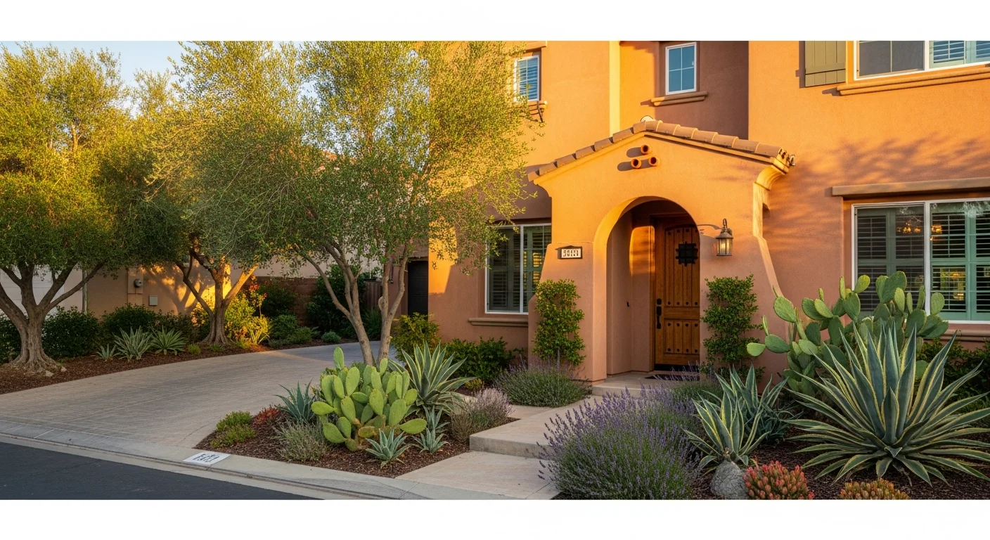 A Temecula residential property with mature landscaping and a welcoming front entrance in wine country.
